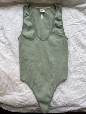Sunday Best Ribbed Tank Bodysuit in Sage Large